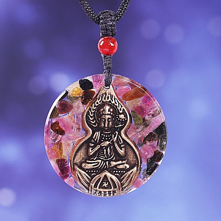 Pandantive cristale / pietre semipretioase orgonice - Pandantiv orgon cristale Turmalina cu statueta Buddha