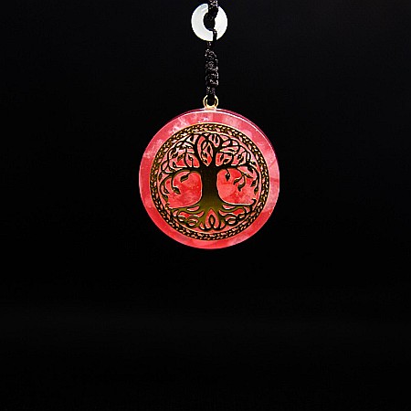 Pandantiv orgonic “AGNI” din Cristal Roz cu Simbol Copacul Vietii, 3.6cm [3]