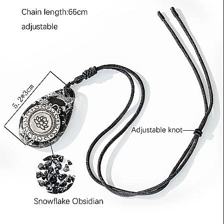 Pandantiv Orgonic din cristale de Obsidian Fulg de Nea - Bijuterie Energetica cu simbol Lotus pentru Meditatie [4]