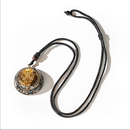 Pandantiv orgonic energetic din Ochi de Tigru si Obsidian cu geometrie sacra simbol Merkaba pentru barbati [5]