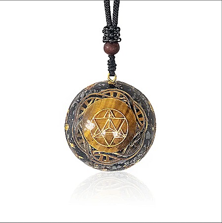 Pandantiv orgonic energetic din Ochi de Tigru si Obsidian cu geometrie sacra simbol Merkaba pentru barbati [3]