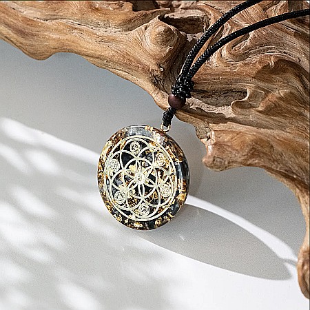 Pandantiv orgonic energetic din Ochi de Tigru si Obsidian cu geometrie sacra simbol Merkaba pentru barbati [1]