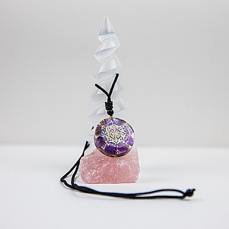 Pandantiv orgonic “IKE” din Ametist si Bucatele de Scoici Mov cu Simbolul Sri Yantra, 3.6cm [7]