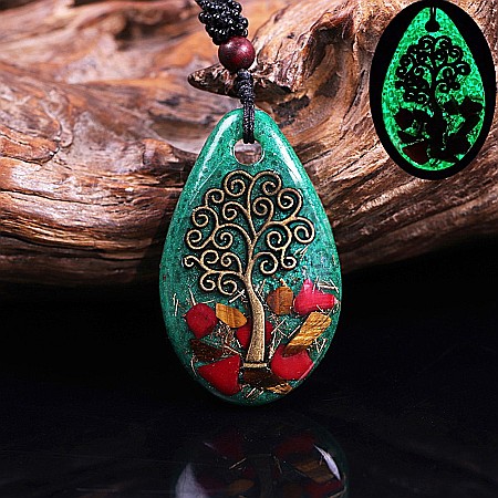 Bijuterii Coral - Pandantiv orgonic luminos Darsh, cu Copacul Vietii cu Ochi de Tigru, Coral Rosu