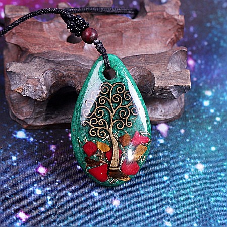 Pandantiv orgonic luminos Darsh, cu Copacul Vietii cu Ochi de Tigru, Coral Rosu [1]