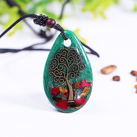 Pandantiv orgonic luminos Darsh, cu Copacul Vietii cu Ochi de Tigru, Coral Rosu [4]