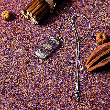 Pandantiv orgonic “Mahari” din pietre semipretioase de Ametist cu lant Snake din inox si simbol sacru Copacul Vietii, 3.5 cm [5]