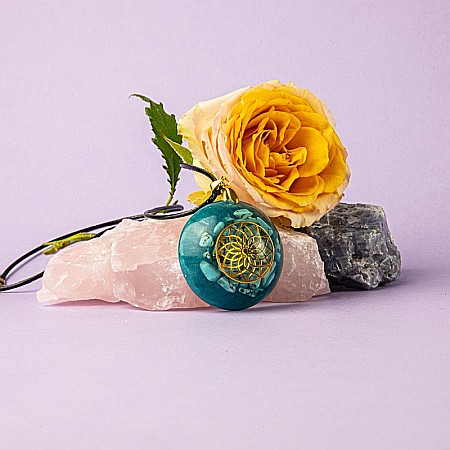 Pandantiv Orgonic SHANTE din Pietre Turcoaz, cu Simbol Floarea Vietii, 3.6 cm [9]