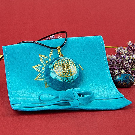 Pandantiv Orgonic SHANTE din Pietre Turcoaz, cu Simbol Floarea Vietii, 3.6 cm [5]