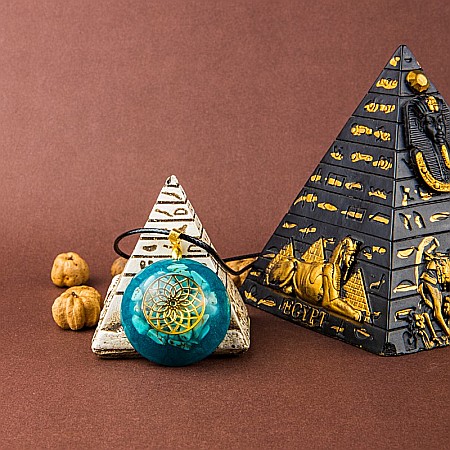 Pandantiv Orgonic SHANTE din Pietre Turcoaz, cu Simbol Floarea Vietii, 3.6 cm [4]