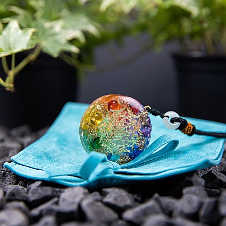 Pandantiv orgonic ”VIVIAN” 7 Chakre din Piatra Luminoasa, Foite de Cupru, Minerale de Zircon cu simbol Sri Yantra, 3.6cm [4]