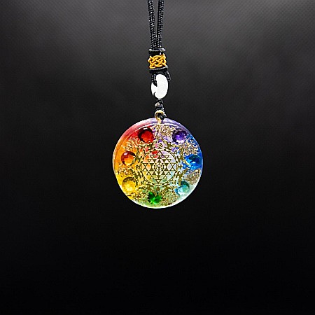 Pandantiv orgonic ”VIVIAN” 7 Chakre din Piatra Luminoasa, Foite de Cupru, Minerale de Zircon cu simbol Sri Yantra, 3.6cm [3]