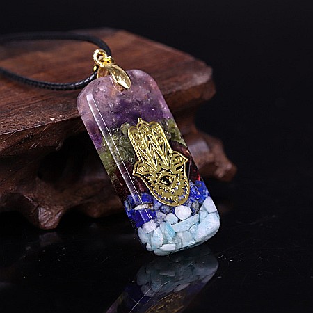 Bijuterii Amazonit - Pandantiv orgonit Janette cu mana Fatimei din cristale semipretioase