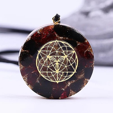 Pandantiv orgonit Kabir din cristale de Granat si Obsidian cu simbol Samanta Vietii [2]