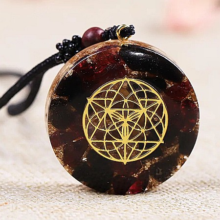 Pandantiv orgonit Kabir din cristale de Granat si Obsidian cu simbol Samanta Vietii [4]