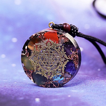 Pandantiv pietre semipretioase 7 Chakre orgonit Cybele, simbol SriYantra [3]