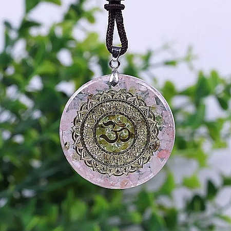 Pandantiv pietre semipretioase Olivina si Cuart Roz orgon Zaide cu simbol OM [3]