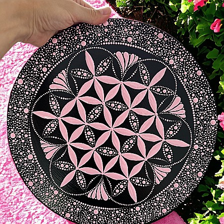 Pictura Floarea Vietii Model Unicat realizat in culori acrilice pe suport de lemn de 30 cm [1]