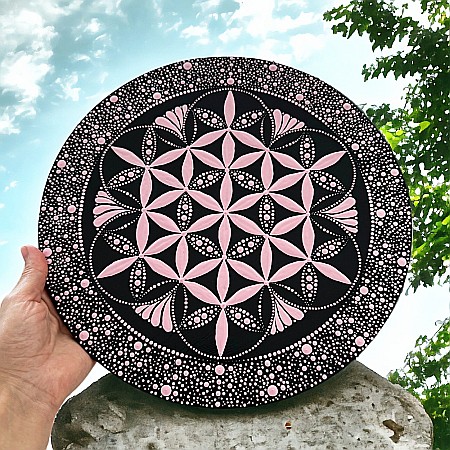 Pictura Floarea Vietii Model Unicat realizat in culori acrilice pe suport de lemn de 30 cm [3]