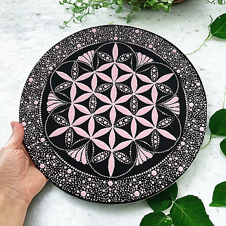 Tablouri Mandala - Pictura Floarea Vietii Model Unicat realizat in culori acrilice pe suport de lemn de 30 cm