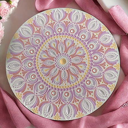 Pictura Mandala Unicat in nuante de Roz, Mov si Piersica pe suport de lemn, 30 cm [3]