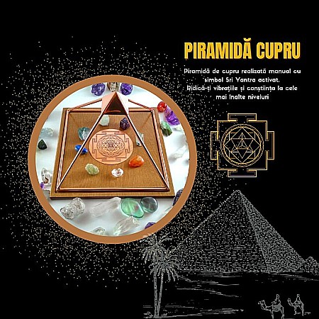 Piramida Meru cupru realizata manual cu diagrama sacra Sri Yantra activata, pentru incarcare, energizare, Feng Shui, Meditatie [1]