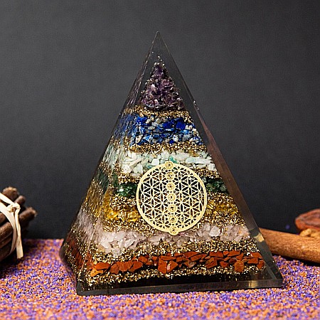 Piramida energetica orgonica Zaina, din pietre semipretioase 7 Chakre cu Simbol Floarea Vietii [1]