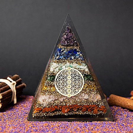Piramida energetica orgonica Zaina, din pietre semipretioase 7 Chakre cu Simbol Floarea Vietii [5]