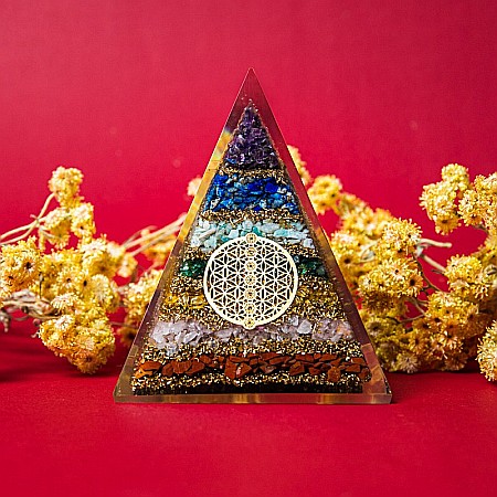 Piramida energetica orgonica Zaina, din pietre semipretioase 7 Chakre cu Simbol Floarea Vietii [2]