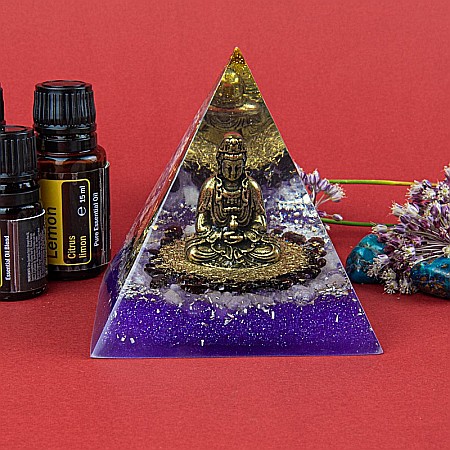 Piramida Orgonica Buddha din Cuart Alb, Cristale de Granat, Pulbere de Cupru Generatoare de Energie [4]