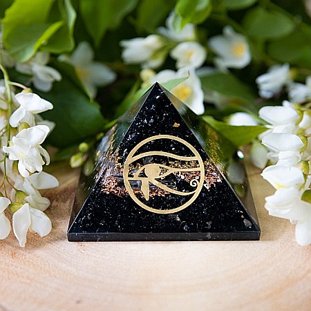 Piramida Orgonica Ebony din Turmalina Neagra, Cuart Alb, Cupru si Simbol Ochiul lui Horus Pentru Protectie Electromagnetica [2]