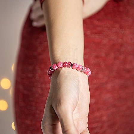 Rose, bratara dama realizata manual din pietre semipretioase de Rodocrozit si Morganit [4]