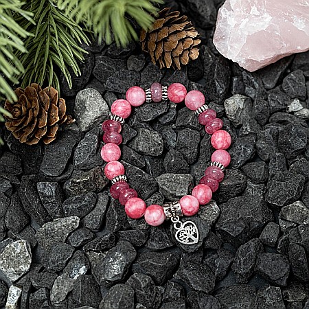 Rose, bratara dama realizata manual din pietre semipretioase de Rodocrozit si Morganit [6]