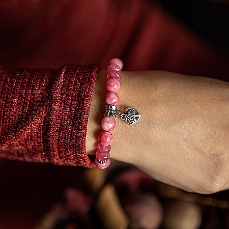 Rose, bratara dama realizata manual din pietre semipretioase de Rodocrozit si Morganit