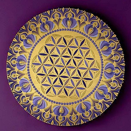 Serenitate Regala_Tablou Mandala Pictat Manual in culori regale auriu-mov, 40 cm [7]