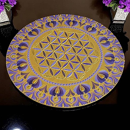 Serenitate Regala_Tablou Mandala Pictat Manual in culori regale auriu-mov, 40 cm [4]