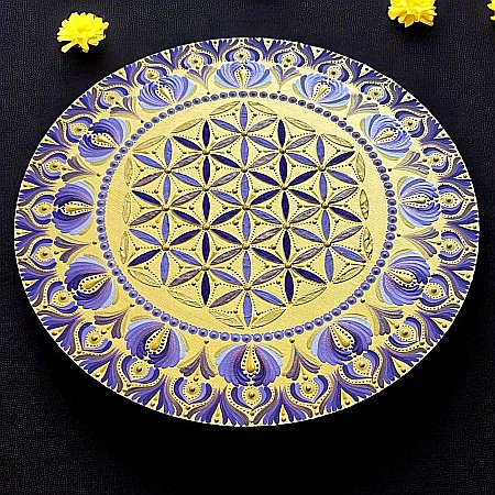 Serenitate Regala_Tablou Mandala Pictat Manual in culori regale auriu-mov, 40 cm [6]