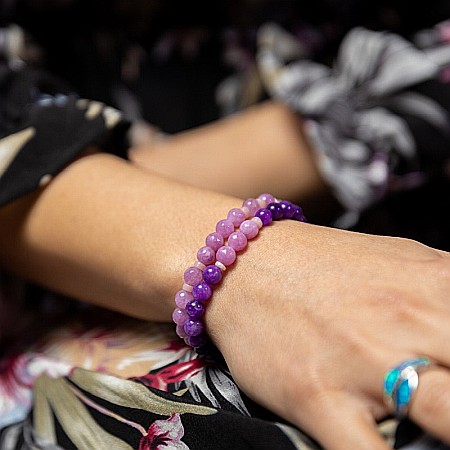 Roz - Set bratari handmade Kami pentru femei, din pietre semipretioase de Jad Lila Fatetat si Jad Mov