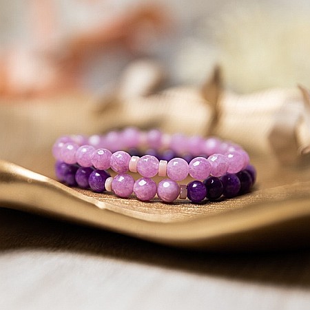 Set bratari handmade Kami pentru femei, din pietre semipretioase de Jad Lila Fatetat si Jad Mov [6]