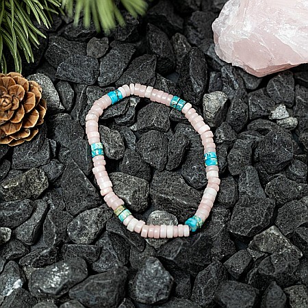 Set 2 bratari handmade Krishna dama din pietre naturale de Turcoaz Sediment Marin si Jasp Roz [7]