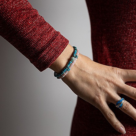 Set 2 bratari handmade Krishna dama din pietre naturale de Turcoaz Sediment Marin si Jasp Roz [5]