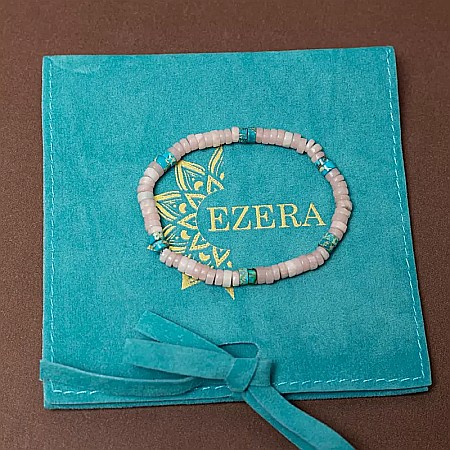 Set 2 bratari handmade Krishna dama din pietre naturale de Turcoaz Sediment Marin si Jasp Roz [10]