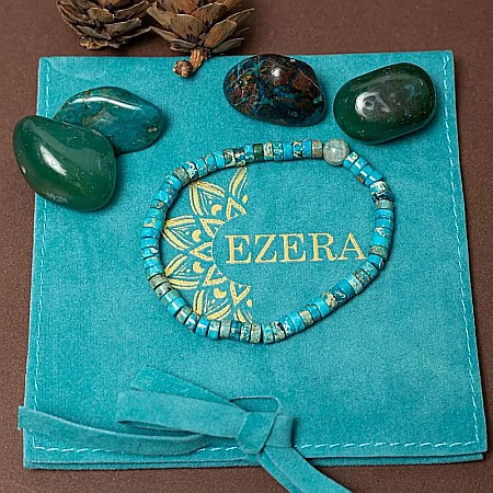 Set 2 bratari handmade Krishna dama din pietre naturale de Turcoaz Sediment Marin si Jasp Roz [11]