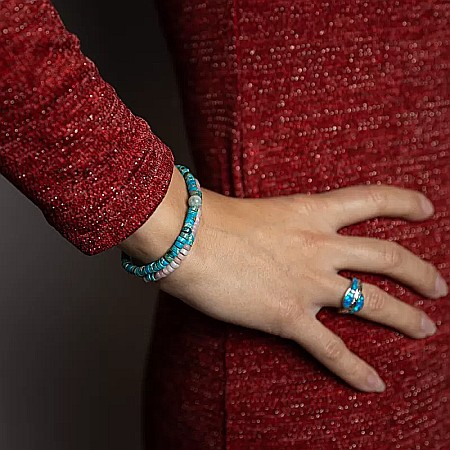 Set 2 bratari handmade Krishna dama din pietre naturale de Turcoaz Sediment Marin si Jasp Roz [1]