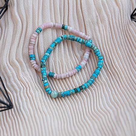 Set 2 bratari handmade Krishna dama din pietre naturale de Turcoaz Sediment Marin si Jasp Roz [6]