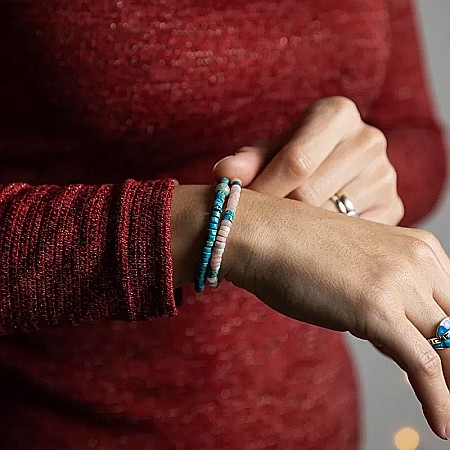 Set 2 bratari handmade Krishna dama din pietre naturale de Turcoaz Sediment Marin si Jasp Roz [4]