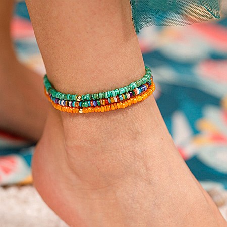 Bijuterii Scoica - Set bratari picior Leela din cipsuri Heishi de scoici colorate