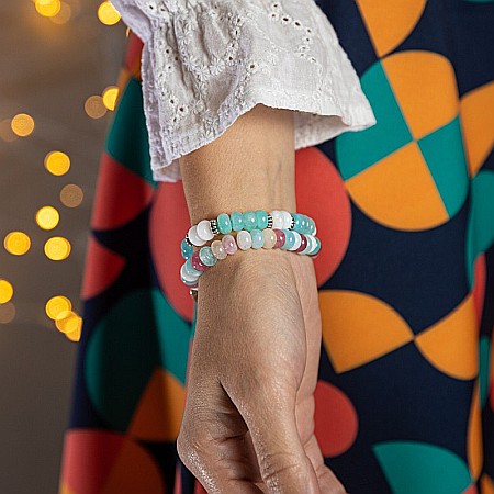 Set Dalia bratari handmade dama din Pietre Naturale Morganit cu charm Inima [2]