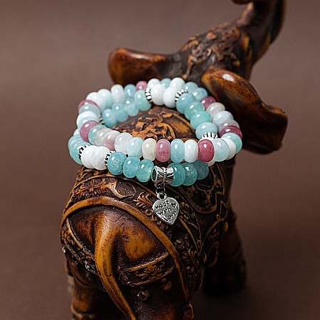 Set Dalia bratari handmade dama din Pietre Naturale Morganit cu charm Inima [7]