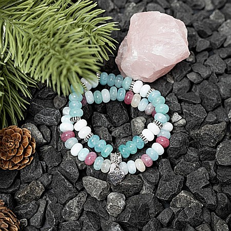 Set Dalia bratari handmade dama din Pietre Naturale Morganit cu charm Inima